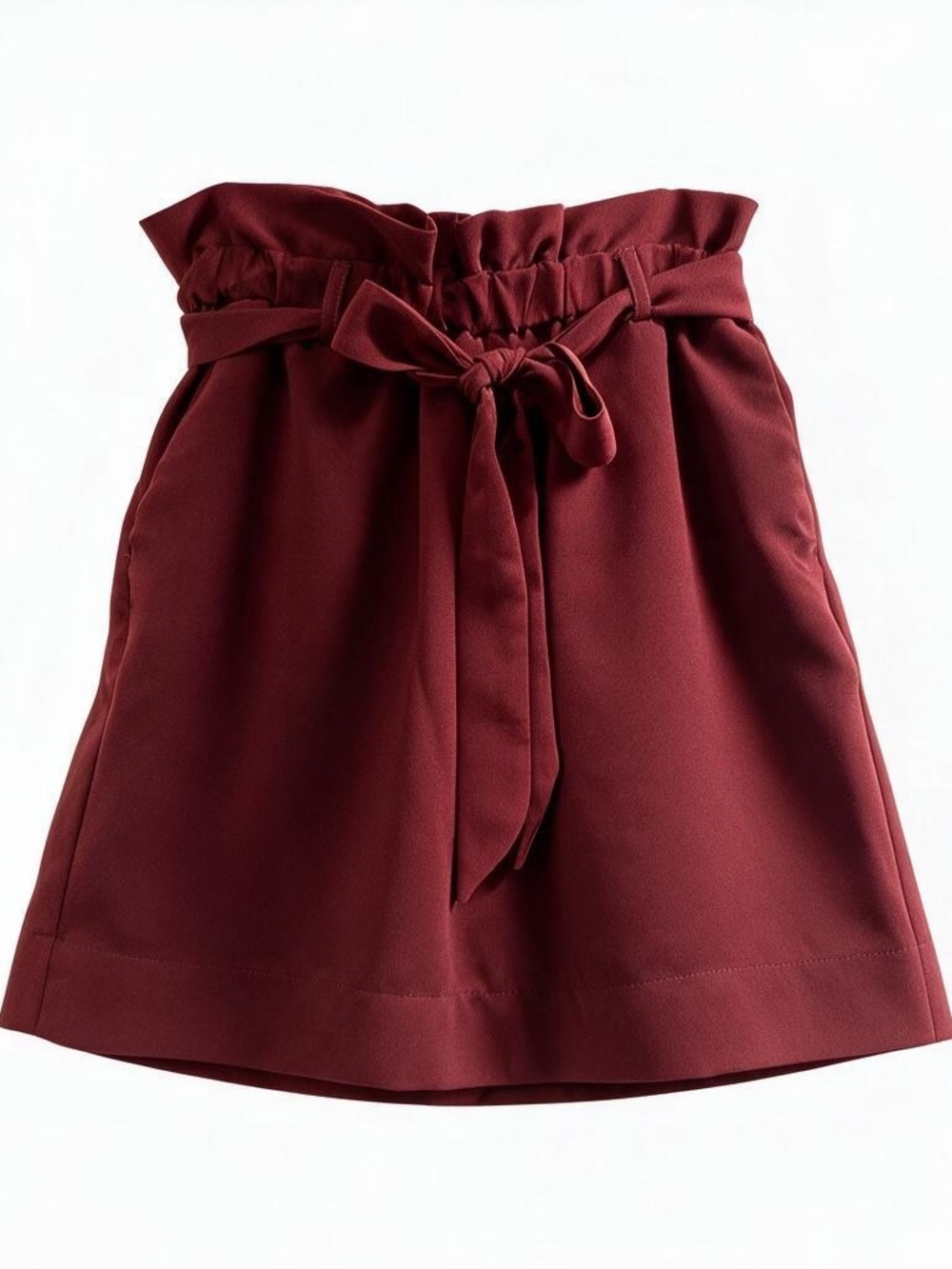 Express Paperbag Tie-Waist Mini Skirt - Burgundy